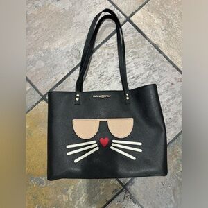 Karl Lagerfeld Paris Maybelle Choupette Cat Handbag Tote Purse Black Shoulder